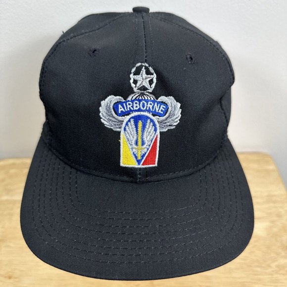 VTG Airborne Embroidered Black P Cap Snapback Hat Military Made in USA - Picture 2 of 10
